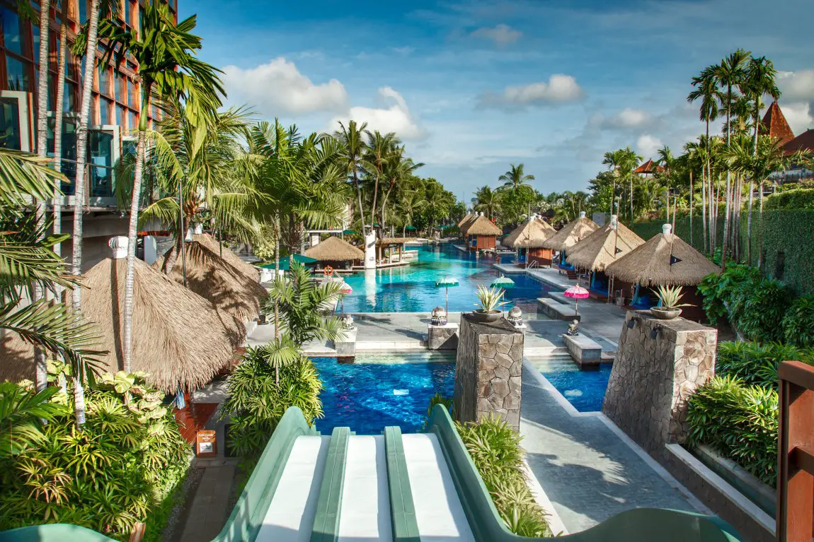 Cabanas and water features at Hard Rock Hotel Bali